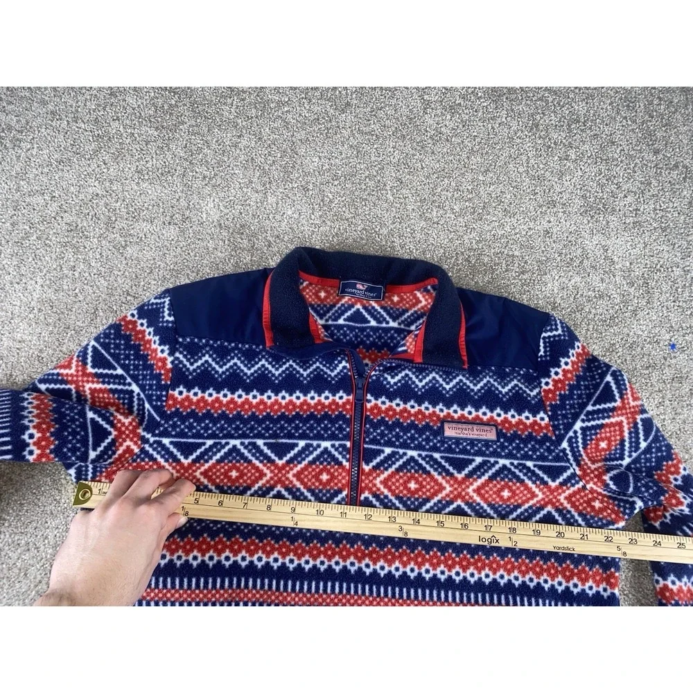 Vineyard Vines Aztec Geometric Red/White/Blue Fleece Jackets Mens M 1/4 Zip Warm